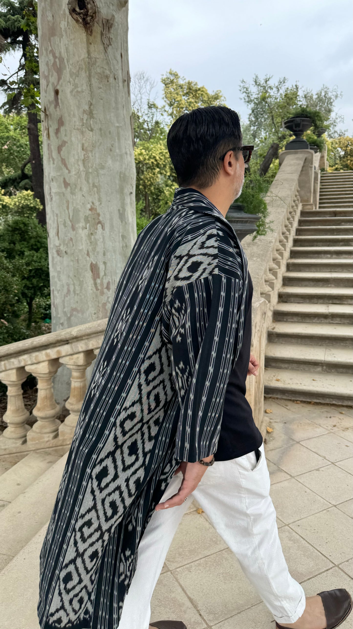 Rania Kimono - Black Grey Ikat