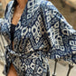 Rania Kimono - Blauw, grijze Ikat