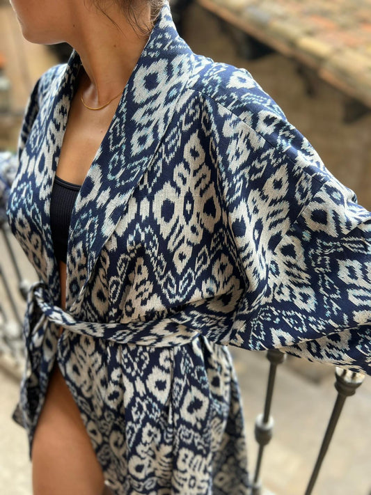 Rania Kimono - Blue grey ikat